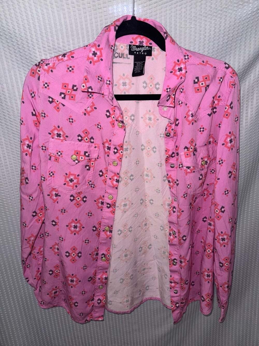 Wrangler Retro Pink Southwestern Print Western Snap Shirt Size Small